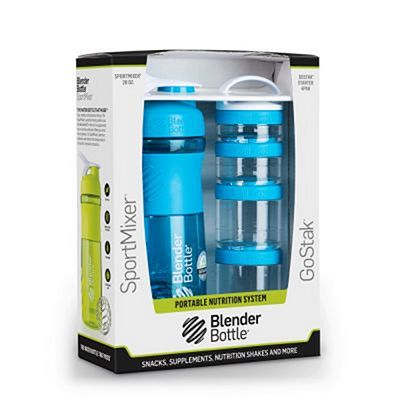 BlenderBottle Combo Sportmixer 820ml & GoStak 4 Pack Hellblau