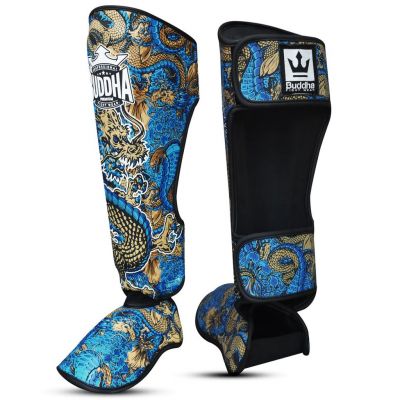 Buddha Muay Thai Kick Boxing Dragon Shin Guards Blu