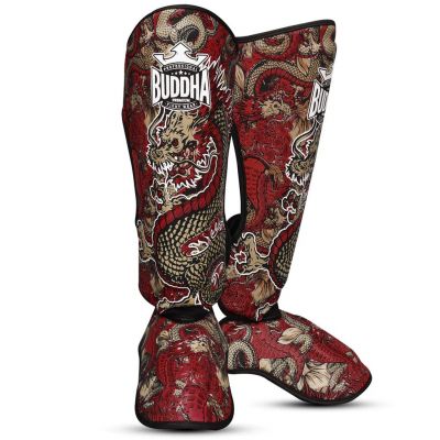 Buddha Espinilleras Muay Thai Kick Boxing Dragon Rosso