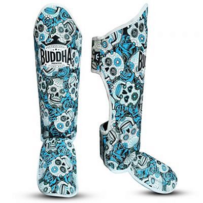 Buddha Espinilleras Muay Thai Kick Boxing Mexican Branco-Azul
