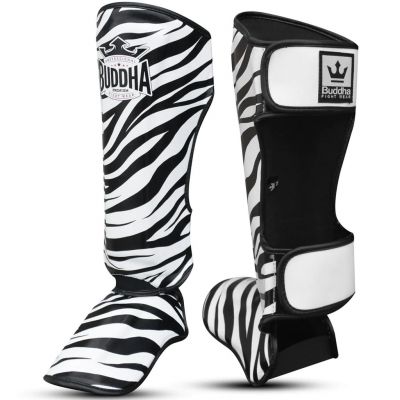 Buddha Espinilleras Muay Thai Kick Boxing Zebra Nero-Bianco