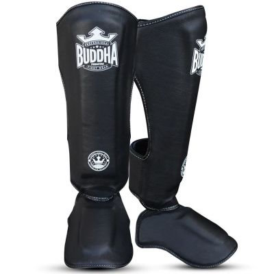 Buddha Espinilleras Muay Thai MMA Kick Boxing Supreme Piel Schwarz