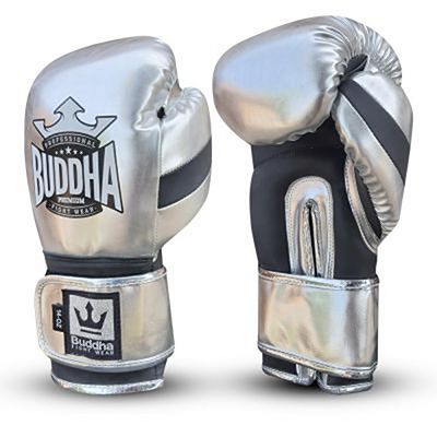 Buddha Guantes De Boxeo Muay Thai Kick Boxing Deluxe Silver-Svart