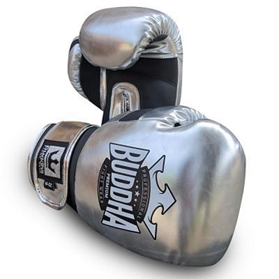 Buddha Guantes De Boxeo Muay Thai Kick Boxing Deluxe Plata-Negro