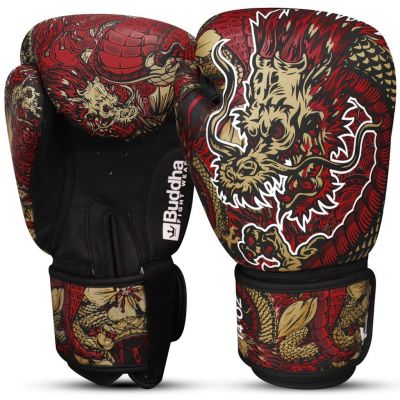 Buddha Guantes De Boxeo Muay Thai Kick Boxing Fantasy Dragon Röd