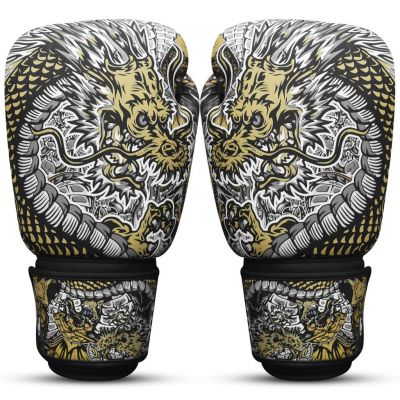 Buddha Guantes De Boxeo Muay Thai Kick Boxing Fantasy Dragon Blanco