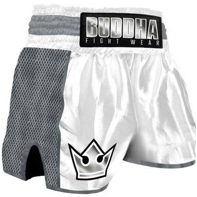 Buddha Pantalon Muay Thai Kick Boxing Buddha Retro Premium Blanco-Gris