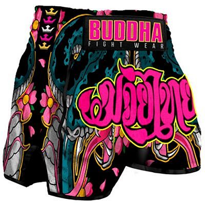 Buddha Retro Cobra Muay Thai Shorts Noir-Rose