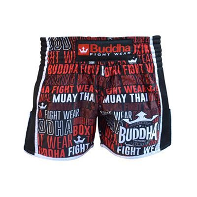 Buddha Retro Top Premium Muay Thai Shorts Svart-Röd