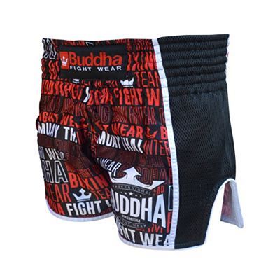 Buddha Retro Top Premium Muay Thai Shorts Noir-Rouge