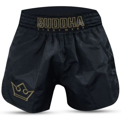 Buddha Tradicional Muay Thai Short Old School Nylon Black-Gold