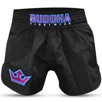 Buddha Tradicional Muay Thai Short Old School Nylon Negro-Morado