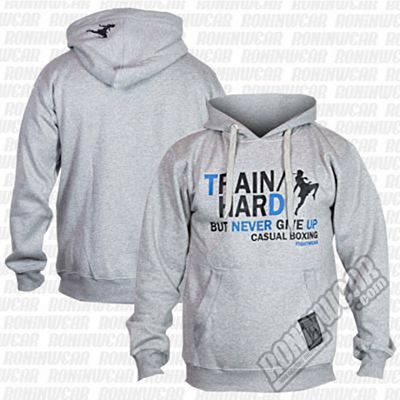 Casual Boxing Train Hard Hoodie Cinza