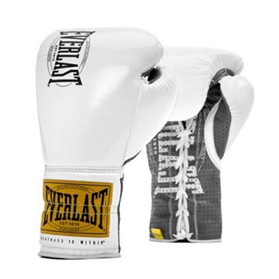 Everlast 1910 Fight Boxing Gloves Laces Metallic Bianco