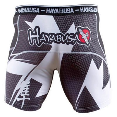 Hayabusa Metaru 47 Silver Compression Shorts Black-White