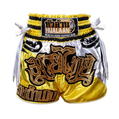 HuaLaan Sirnilu Muay Thai Short Amarillo-Blanco