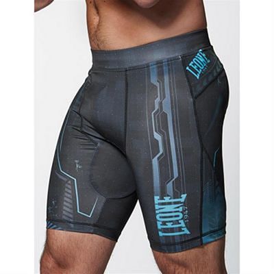 Leone Boxing Cyborg Compression MMA Shorts Black-Light Blue