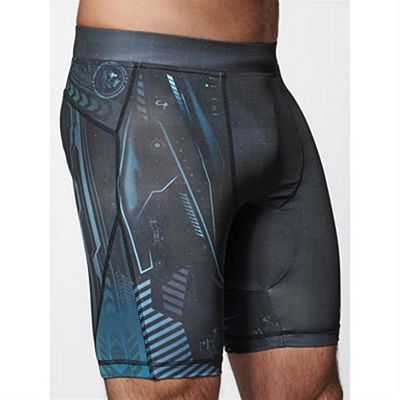 Leone Boxing Cyborg Compression MMA Shorts Black-Light Blue