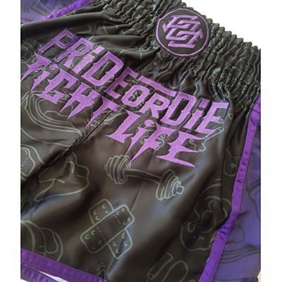 Pride Or Die Fight Life Muay Thai Shorts Negro-Morado