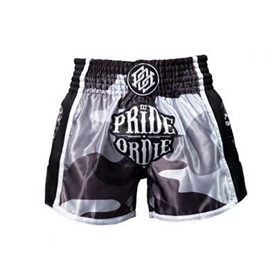 Pride Or Die Reckless Urban Camo Muay Thai Shorts Preto-Branco