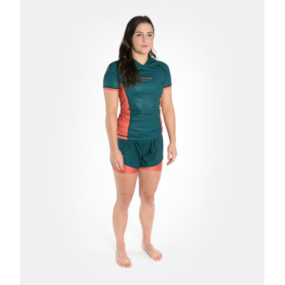 Progress Jiu Jitsu Academy + Women Hybrid Shorts Verde-Naranja