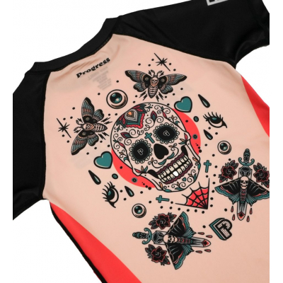 Progress Jiu Jitsu Kids Sugar Skull Rashguard Preto-Rosa