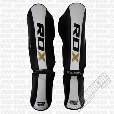 RDX Leather Ultra MMA Shin Guards SGL-T4W Musta-Valkoinen