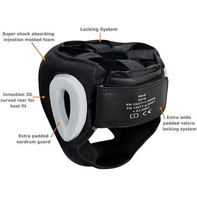 RDX Zero Impact Leather Head Guard Preto-Branco