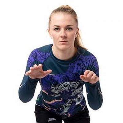 Tatami Ladies Moonlight Tiger Eco Tech Recycled Rash Guard Black-Blue