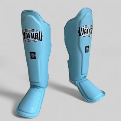 Wai Kru Thai Shinguard Pro Semi Leather SG-5 Light Blue