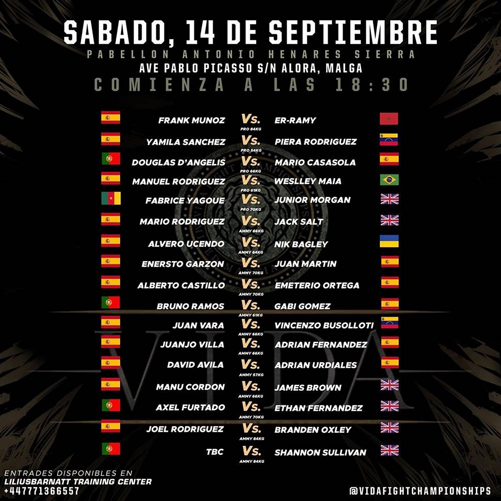 VIDA FC fight card september 2019