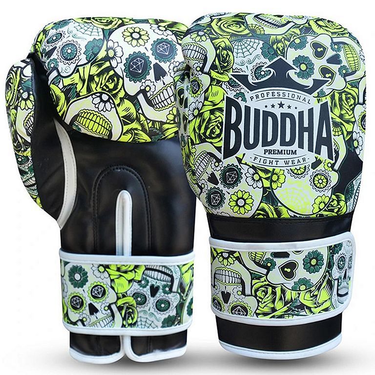 Buddha Guantes De Boxeo Muay Thai Kick Boxing Deluxe Plata-Negro