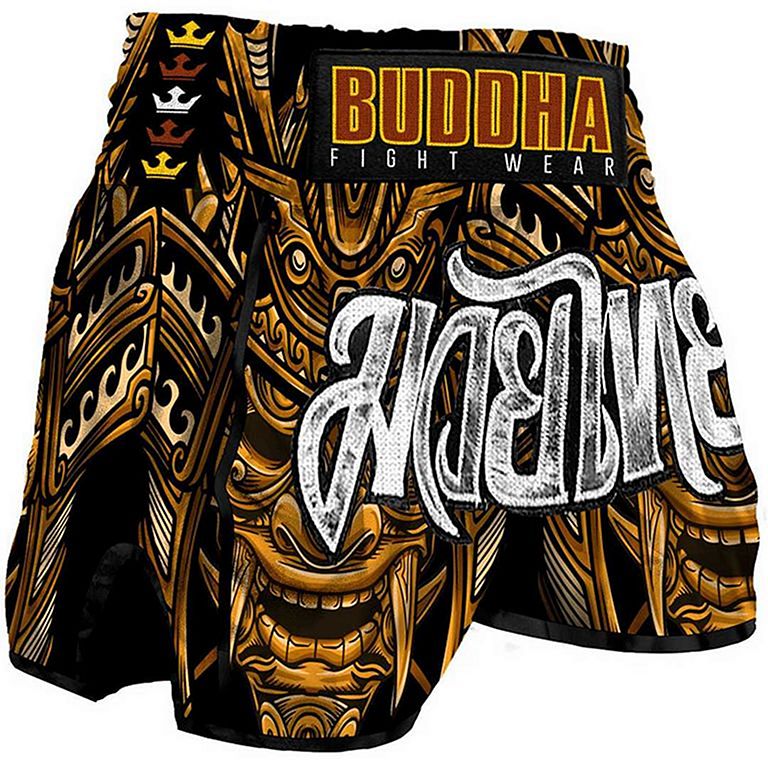 Buddha Retro Skeletor Muay Thai Shorts Negro-Blanco