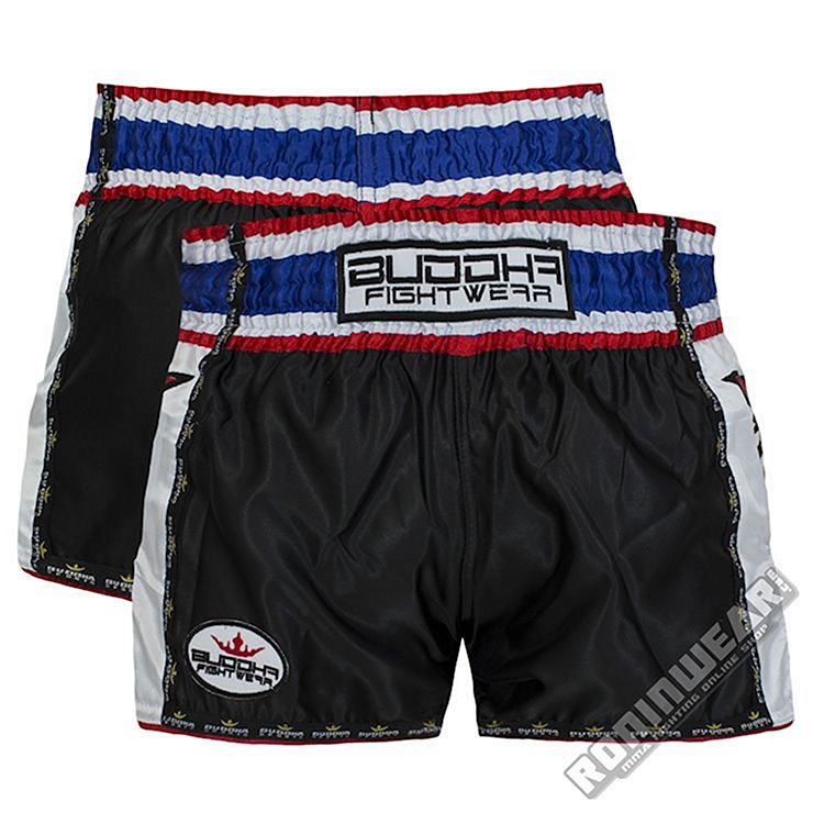 Buddha Retro Skeletor Muay Thai Shorts Negro-Blanco