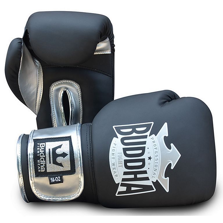 Buddha Guantes De Boxeo Muay Thai Kick Boxing Deluxe Plata-Negro