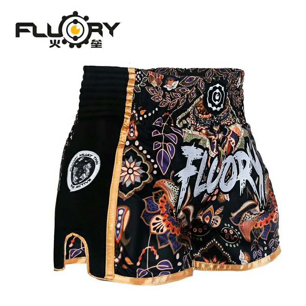 Fluory Muay Thai Short Kickboxing Short Black MTSF50 - FIGHTWEAR