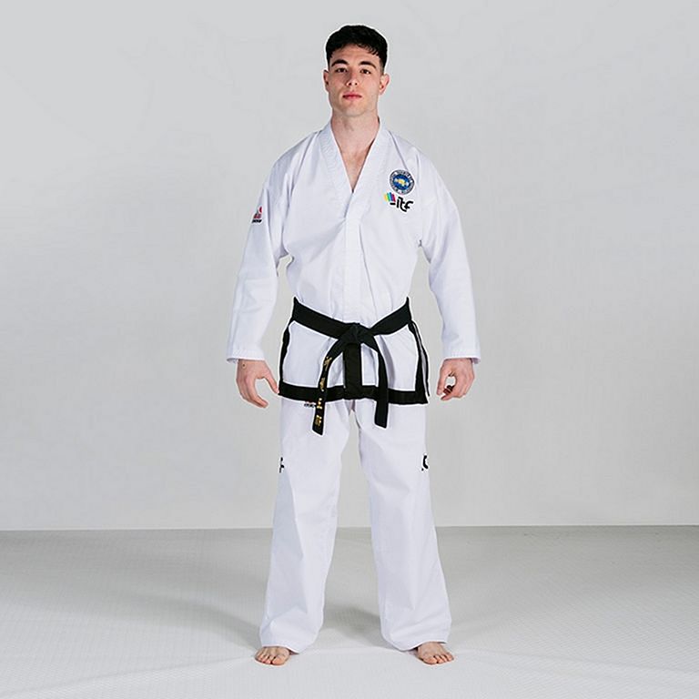 FUJIMAE Training Lite Black Belt ITF Approved Dobok White