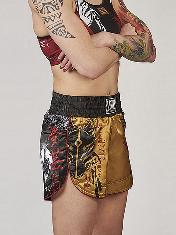 FIGHTERS - Pantalones Muay Thai / Negro-Oro / Small