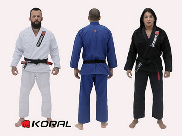 Kimonos Koral One para jiu jitsu brasileño en colores blanco, azul y negro