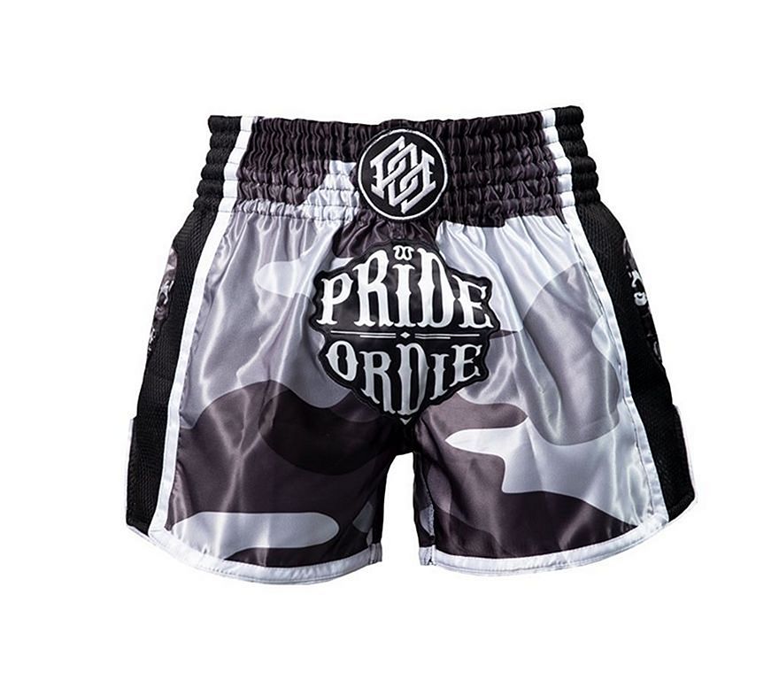 Buddha Retro Skeletor Muay Thai Shorts Negro-Blanco