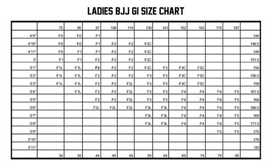 Tatami Estilo Size Chart