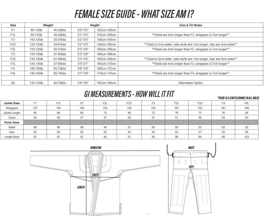 Womens Bjj Gi Size Chart