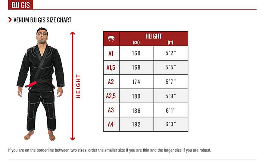 Bjj Gi Size Chart Venum