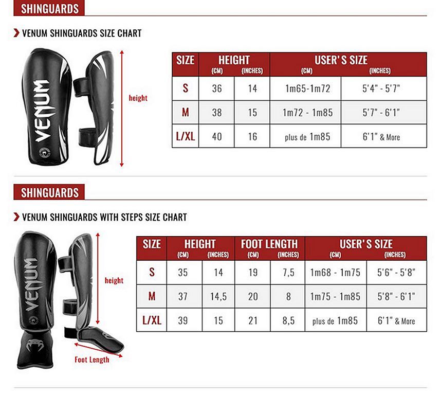 Hayabusa Shin Guard Size Chart